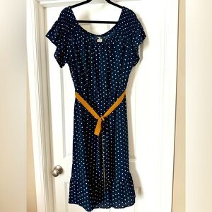 Navy and white polka dot midi dress 2x